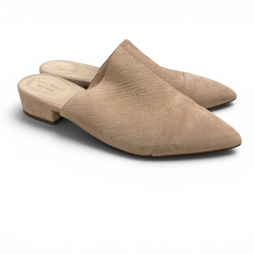 Cole Haan Piper Slip on Women's 7.5 Pink Pointed Toe Mule Flat Suede Beige